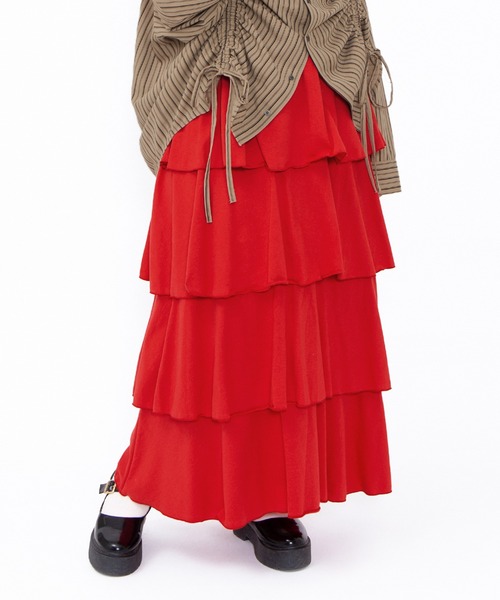 PUNYUS(プニュズ)の「ティアードロングスカート(スカート・レディース・ブラック/グレー/レッド・1/2/3/4/5)」の3枚目の写真