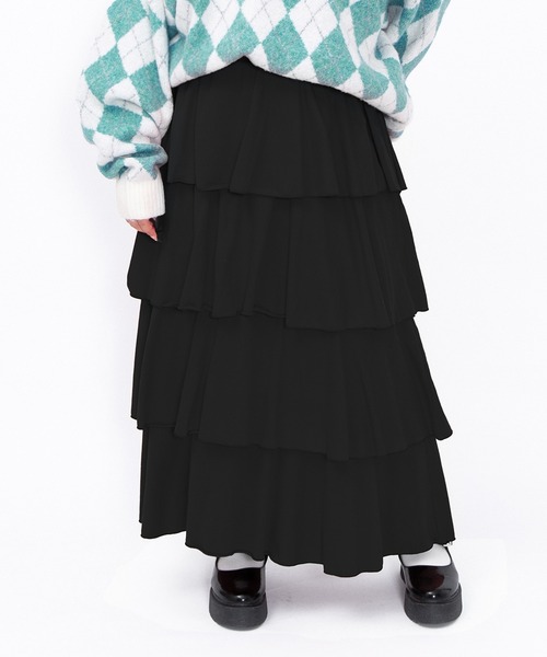 PUNYUS(プニュズ)の「ティアードロングスカート(スカート・レディース・ブラック/グレー/レッド・1/2/3/4/5)」の1枚目の写真