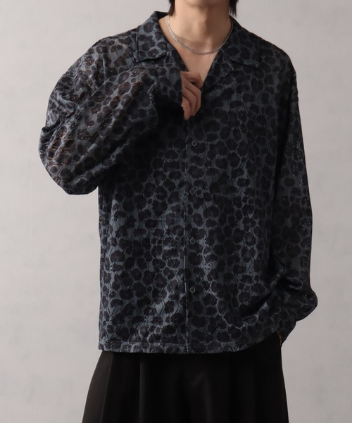 Theory 24SS ブラウス レース レオパード 黒 シャツ 長袖 Theory - Theory 24SS ブラウス レース レオパード 黒 シャツ 長袖の