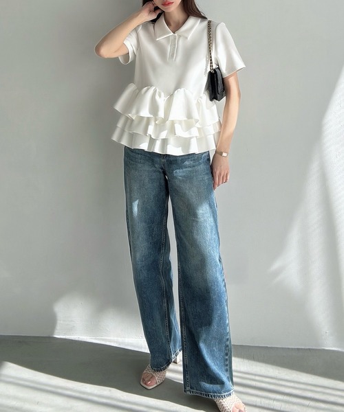 Meiru(メイル)の「デザインペプラム襟付き半袖トップス(Tシャツ/カットソー・レディース・アイボリー/ブラック/ホワイト・SMALL/MEDIUM/LARGE/X-LARGE)」の7枚目の写真
