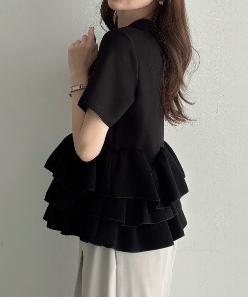 Meiru(メイル)の「デザインペプラム襟付き半袖トップス(Tシャツ/カットソー・レディース・アイボリー/ブラック/ホワイト・SMALL/MEDIUM/LARGE/X-LARGE)」の18枚目の写真