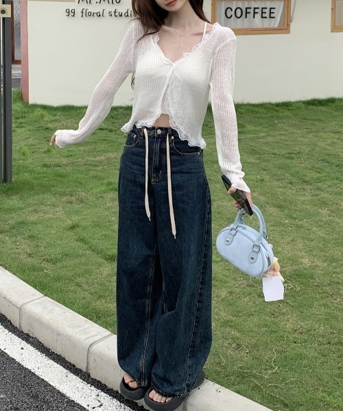 yuue' ( wear )(ユーイ)の「フリルレース付きシアーリブカーディガン/冷房対策 UVカット(カーディガン/ボレロ・レディース・ホワイト/ブラック/ブルー/アイボリー・FREE)」の10枚目の写真