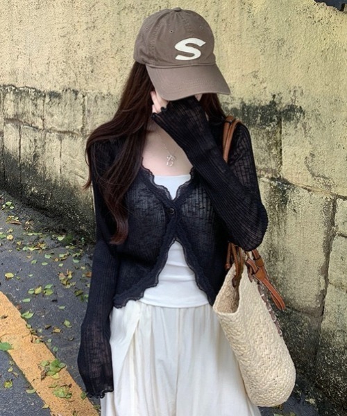 yuue' ( wear )(ユーイ)の「フリルレース付きシアーリブカーディガン/冷房対策 UVカット(カーディガン/ボレロ・レディース・ホワイト/ブラック/ブルー/アイボリー・FREE)」の21枚目の写真
