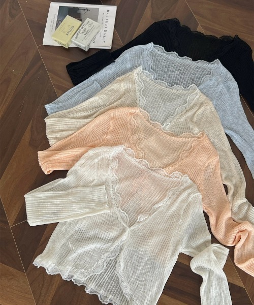 yuue' ( wear )(ユーイ)の「フリルレース付きシアーリブカーディガン/冷房対策 UVカット(カーディガン/ボレロ・レディース・ホワイト/ブラック/ブルー/アイボリー・FREE)」の22枚目の写真