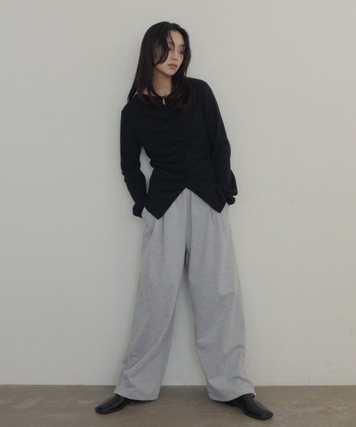 hellam(へラム)の「フロントギャザーニットカーディガン(ニット/セーター・レディース・杢グレー/ブラック/アイボリー/ピンク・FREE)」の6枚目の写真