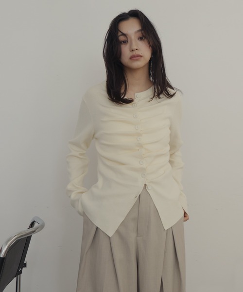 hellam(へラム)の「フロントギャザーニットカーディガン(ニット/セーター・レディース・杢グレー/ブラック/アイボリー/ピンク・FREE)」の15枚目の写真