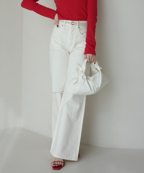 anuans(アニュアンス)の「ダメージワイドデニム(デニムパンツ・レディース・ベージュ/ホワイト/ライトブルー・0/2/1)」の2枚目の写真
