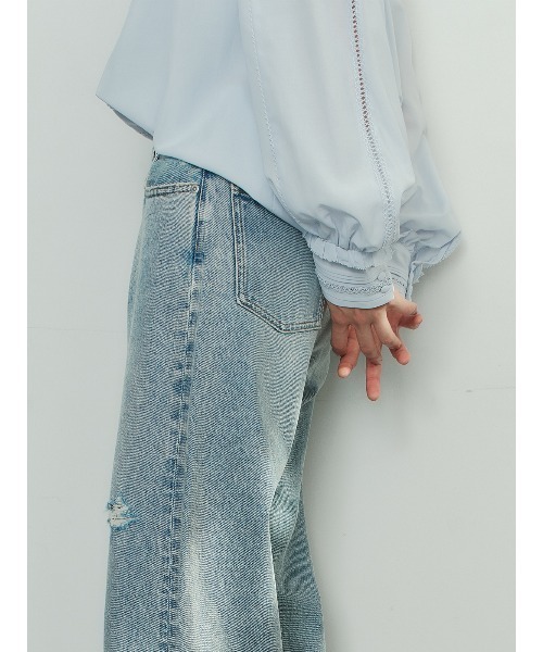 anuans(アニュアンス)の「ダメージワイドデニム(デニムパンツ・レディース・ベージュ/ホワイト/ライトブルー・0/2/1)」の10枚目の写真