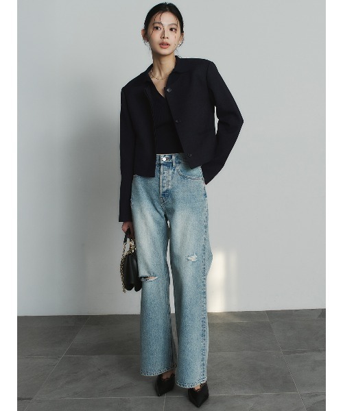 anuans(アニュアンス)の「ダメージワイドデニム(デニムパンツ・レディース・ベージュ/ホワイト/ライトブルー・0/2/1)」の22枚目の写真