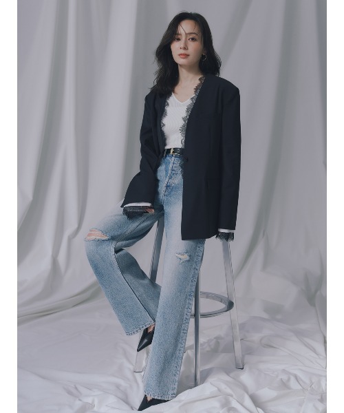 anuans(アニュアンス)の「ダメージワイドデニム(デニムパンツ・レディース・ベージュ/ホワイト/ライトブルー・0/2/1)」の16枚目の写真