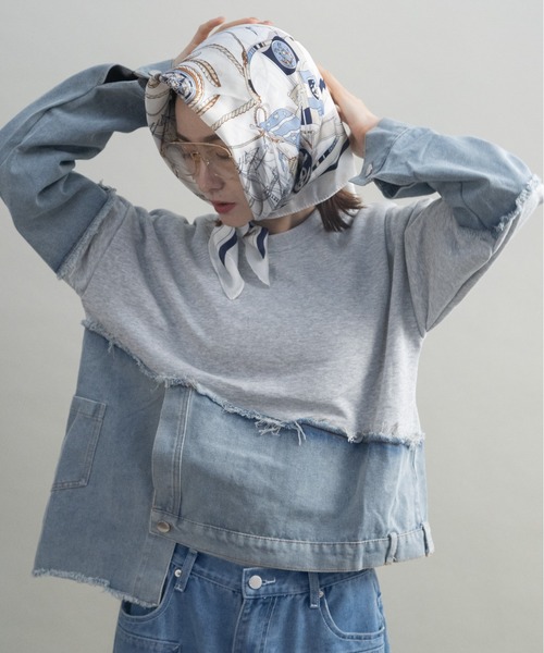 lodie(ロディ)の「デニム×スウェット デザインプルオーバー(その他トップス・レディース・グレー/ブラック/オフホワイト・FREE)」の9枚目の写真