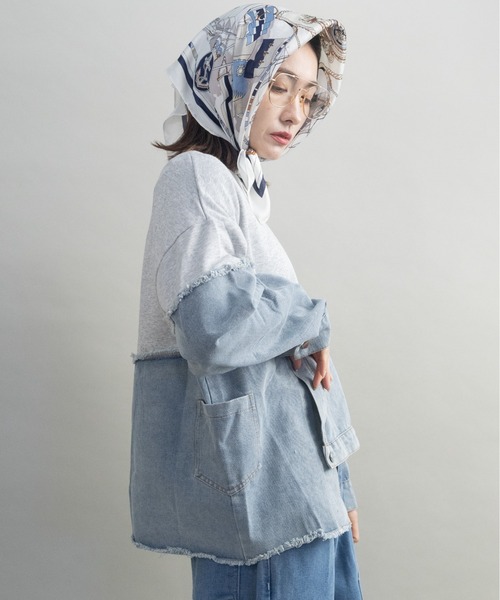 lodie(ロディ)の「デニム×スウェット デザインプルオーバー(その他トップス・レディース・グレー/ブラック/オフホワイト・FREE)」の4枚目の写真