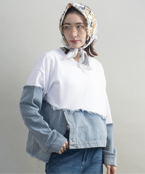 lodie(ロディ)の「デニム×スウェット デザインプルオーバー(その他トップス・レディース・グレー/ブラック/オフホワイト・FREE)」の13枚目の写真