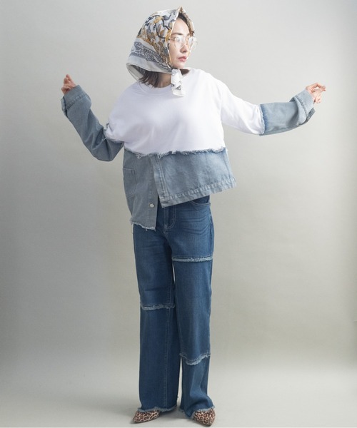 lodie(ロディ)の「デニム×スウェット デザインプルオーバー(その他トップス・レディース・グレー/ブラック/オフホワイト・FREE)」の17枚目の写真