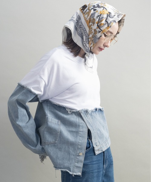 lodie(ロディ)の「デニム×スウェット デザインプルオーバー(その他トップス・レディース・グレー/ブラック/オフホワイト・FREE)」の11枚目の写真