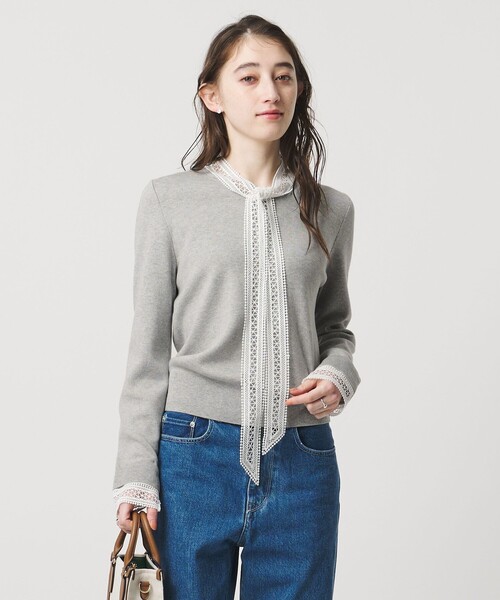 UNITED ARROWS（ユナイテッドアローズ）の「4WAY ボウタイレース ニット（ニット/セーター・レディース・ブラック/オフホワイト/ライトグレー・FREE）」の8枚目の写真