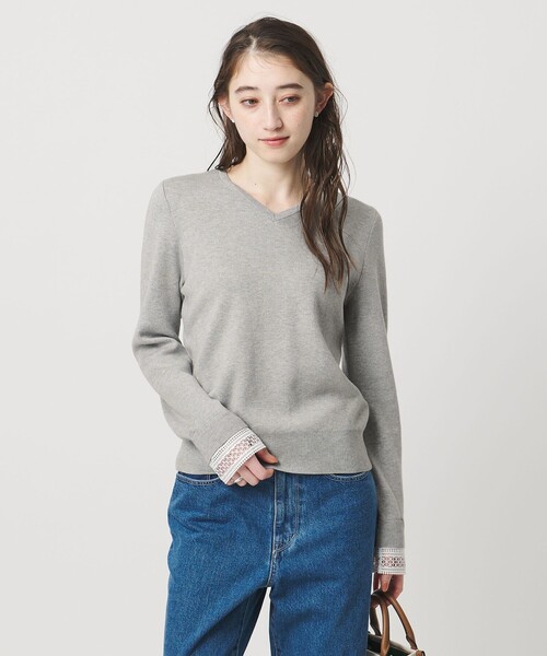 UNITED ARROWS（ユナイテッドアローズ）の「4WAY ボウタイレース ニット（ニット/セーター・レディース・ブラック/オフホワイト/ライトグレー・FREE）」の9枚目の写真