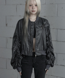 Chest Belt Tipstop Shirring Crop Jacket (Dark Gray)