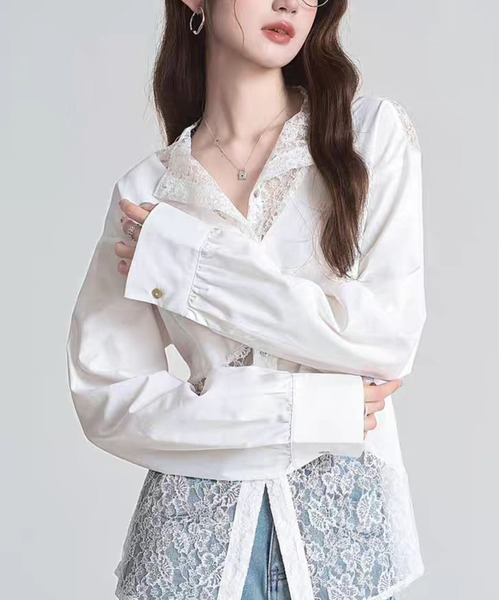 AsheKsha（アシクシャ）の「2026年春新作-レースパッチワークシャツ（シャツ/ブラウス・レディース・ホワイト・M）」の9枚目の写真
