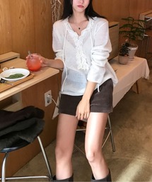 AMAJI（アマジ）の「フリルニットパーカー（Tシャツ/カットソー）」