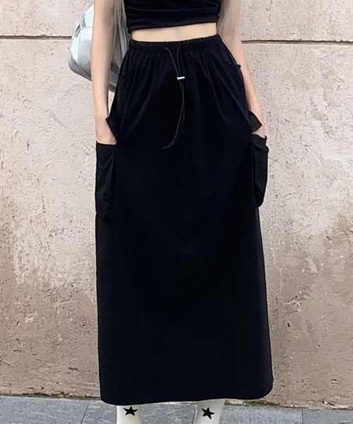 SallyLunn(サリーラン)の「ナイロンカーゴ ロングスカート(スカート・レディース・ブラック/グレー・LARGE/MEDIUM)」の8枚目の写真