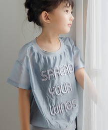 MAKE YOUR DAY | ぽっこりロゴ刺繍シアー半袖Tシャツ■80～140cm(Tシャツ/カットソー)