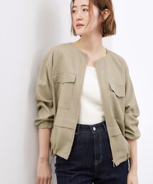 grove | 【貴島明日香さん着用・洗える】麻調ノーカラーブルゾン(ブルゾン)