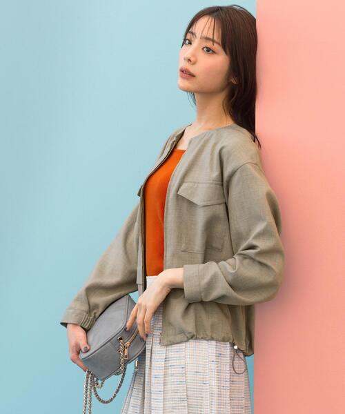 grove(グローブ)の「【貴島明日香さん着用・洗える】麻調ノーカラーブルゾン(ブルゾン・レディース・オリーブ/スミクロ/ナチュラル・02/03/01/04/05)」の9枚目の写真