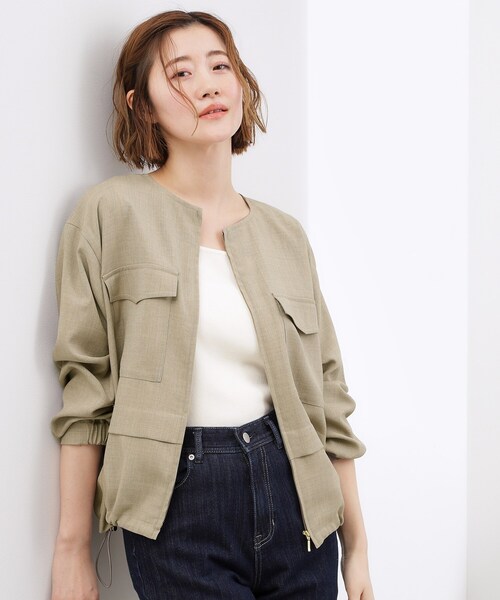 grove(グローブ)の「【貴島明日香さん着用・洗える】麻調ノーカラーブルゾン(ブルゾン・レディース・オリーブ/スミクロ/ナチュラル・02/03/01/04/05)」の11枚目の写真