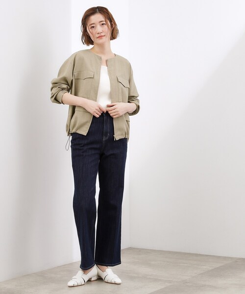 grove(グローブ)の「【貴島明日香さん着用・洗える】麻調ノーカラーブルゾン(ブルゾン・レディース・オリーブ/スミクロ/ナチュラル・02/03/01/04/05)」の12枚目の写真