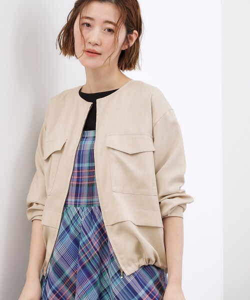 grove(グローブ)の「【貴島明日香さん着用・洗える】麻調ノーカラーブルゾン(ブルゾン・レディース・オリーブ/スミクロ/ナチュラル・02/03/01/04/05)」の15枚目の写真