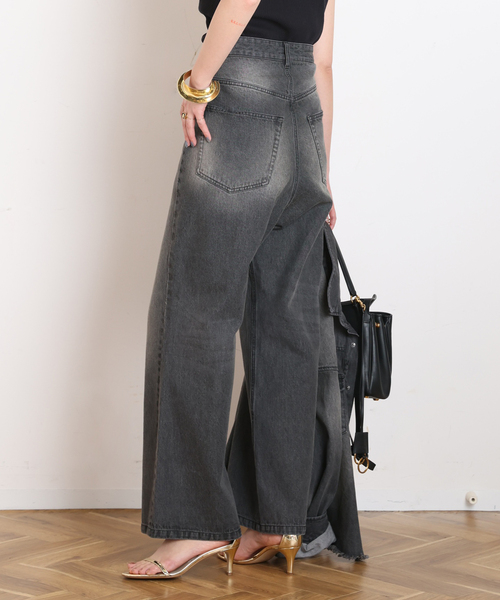 AP STUDIO(エーピーストゥディオ)の「デニムアシンメトリ―パンツ(デニムパンツ・レディース・チャコールグレー・36/40/38)」の10枚目の写真