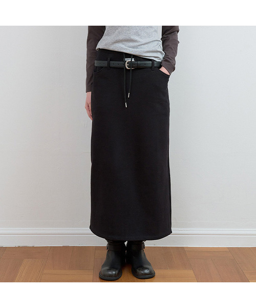 Paloma パロマ　Back Slit ロングスカート　ブラック セール】BELT SET BACK SLIT SWEAT SKIRT BLACK（スカート）｜ROLAROLA