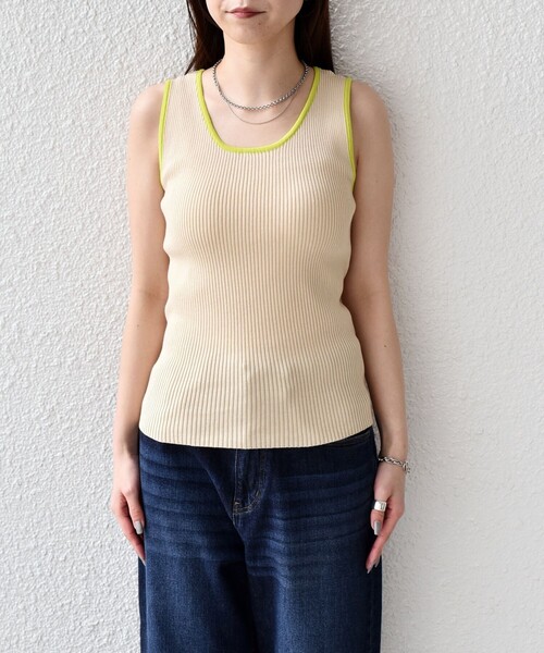 SHIPS Colors(シップス カラーズ)の「SHIPS Colors:〈手洗い可能〉配色 ニット リブ タンクトップ◇(タンクトップ・レディース・ネイビー/ブラウン/ナチュラル・ONE SIZE)」の17枚目の写真
