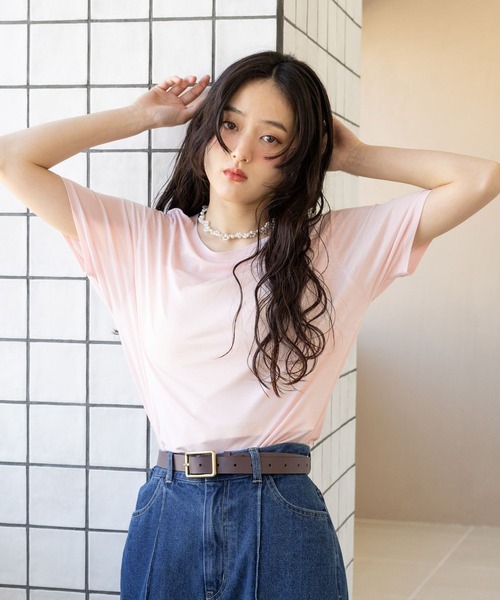 RAGEBLUE（レイジブルー）の「カラーシアーボートネックTシャツ（Tシャツ/カットソー・レディース・ライトピンク/ライトブルー/ブラック/ホワイト・FREE）」の4枚目の写真