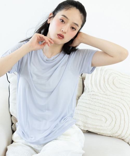 RAGEBLUE（レイジブルー）の「カラーシアーボートネックTシャツ（Tシャツ/カットソー・レディース・ライトピンク/ライトブルー/ブラック/ホワイト・FREE）」の3枚目の写真