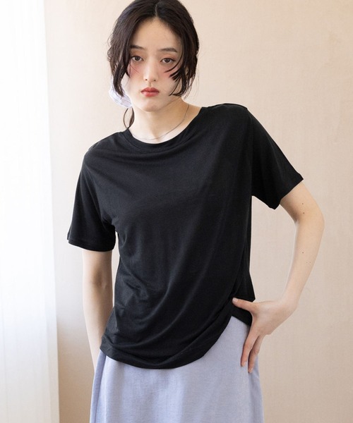 RAGEBLUE（レイジブルー）の「カラーシアーボートネックTシャツ（Tシャツ/カットソー・レディース・ライトピンク/ライトブルー/ブラック/ホワイト・FREE）」の2枚目の写真