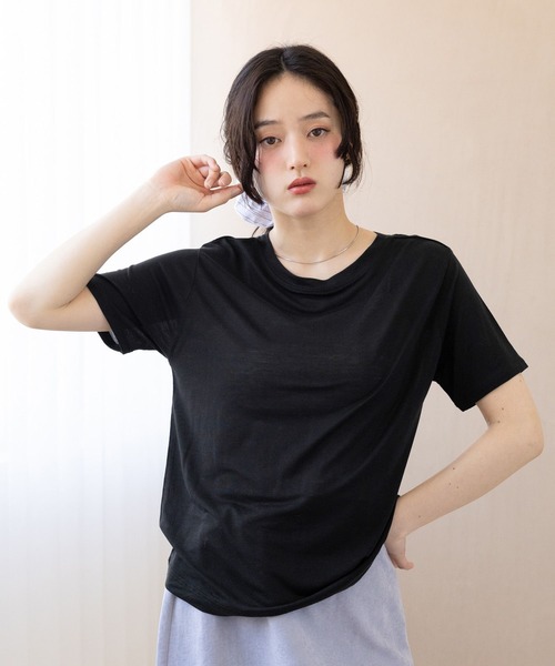 RAGEBLUE（レイジブルー）の「カラーシアーボートネックTシャツ（Tシャツ/カットソー・レディース・ライトピンク/ライトブルー/ブラック/ホワイト・FREE）」の17枚目の写真