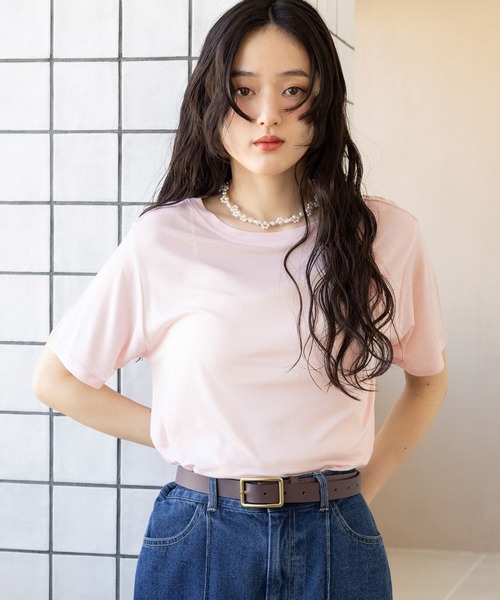 RAGEBLUE（レイジブルー）の「カラーシアーボートネックTシャツ（Tシャツ/カットソー・レディース・ライトピンク/ライトブルー/ブラック/ホワイト・FREE）」の20枚目の写真