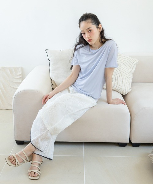 RAGEBLUE（レイジブルー）の「カラーシアーボートネックTシャツ（Tシャツ/カットソー・レディース・ライトピンク/ライトブルー/ブラック/ホワイト・FREE）」の22枚目の写真