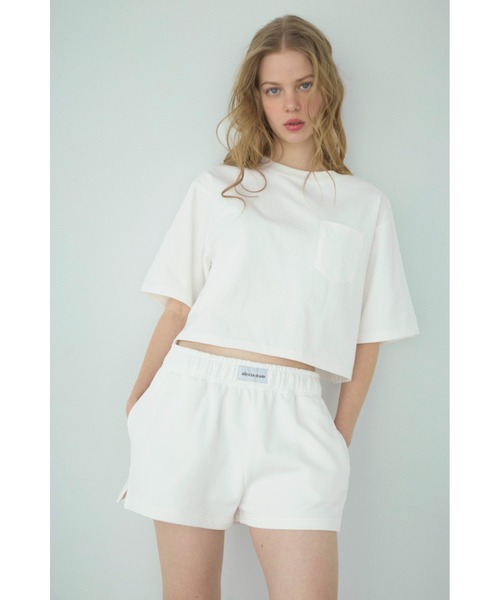 ALEXIA STAM（アリシアスタン）の「Logo Patch Sweat Shorts /ロゴパッチ スウェットショーツ（スウェットパンツ・レディース・ブルー/ホワイト/チャコールグレー/イエロー・M/S）」の2枚目の写真