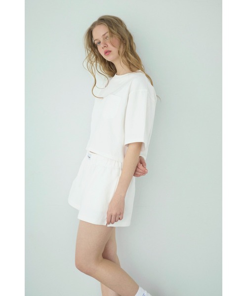 ALEXIA STAM（アリシアスタン）の「Logo Patch Sweat Shorts /ロゴパッチ スウェットショーツ（スウェットパンツ・レディース・ブルー/ホワイト/チャコールグレー/イエロー・M/S）」の7枚目の写真