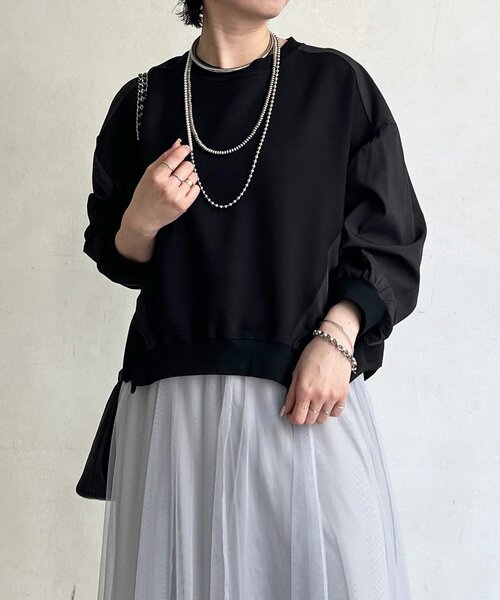 un dix cors（アンディコール）の「ドルマンダンボール切り替えプルオーバー（Tシャツ/カットソー・レディース・ベージュ/ブラック/グレー・FREE）」の2枚目の写真