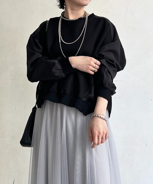 un dix cors（アンディコール）の「ドルマンダンボール切り替えプルオーバー（Tシャツ/カットソー・レディース・ベージュ/ブラック/グレー・FREE）」の4枚目の写真