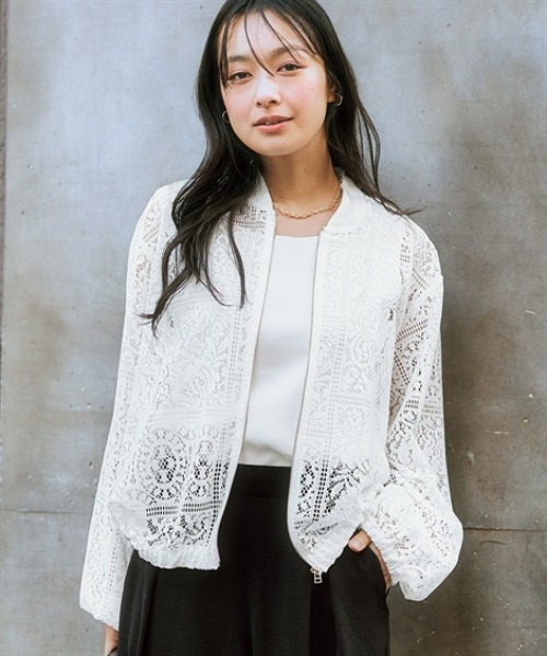 nissen（ニッセン）の「総レースブルゾン（カバーオール・レディース・ブラック/オフホワイト・LL/L/M/S）」の3枚目の写真