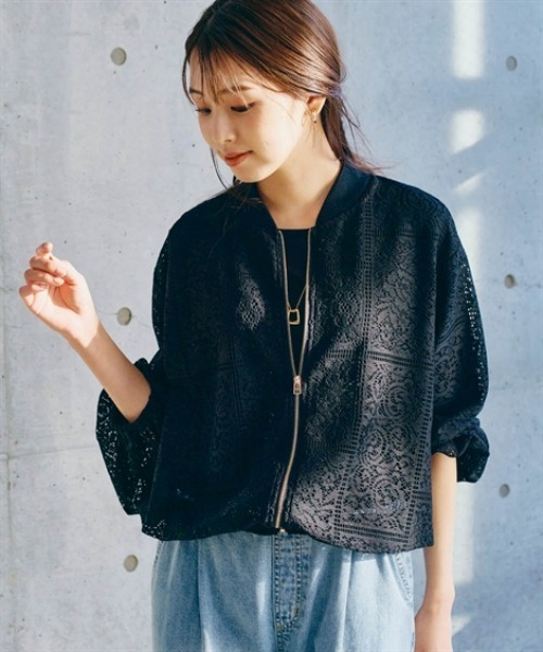 nissen（ニッセン）の「総レースブルゾン（カバーオール・レディース・ブラック/オフホワイト・LL/L/M/S）」の7枚目の写真