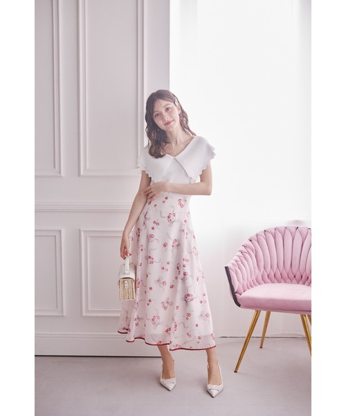 tocco closet(トッコ クローゼット)の「バックレースアップチェリー×リボンプリントシアーフレアスカート(スカート・レディース・レッド/ネイビー・M)」の17枚目の写真