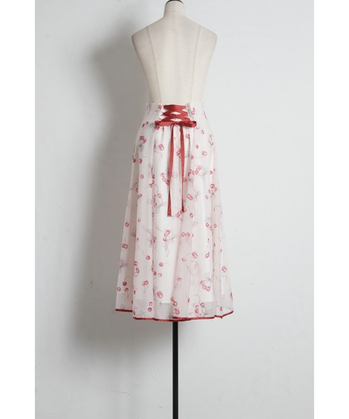 tocco closet(トッコ クローゼット)の「バックレースアップチェリー×リボンプリントシアーフレアスカート(スカート・レディース・レッド/ネイビー・M)」の22枚目の写真