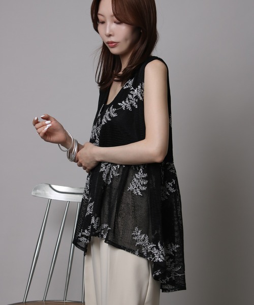 NYLAUS(ナイラス)の「【SG】ボタニカル刺繍メッシュペプラムベスト(ベスト・レディース・アイボリー/ブラック・M)」の15枚目の写真