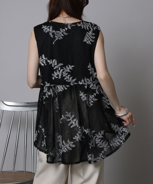 NYLAUS(ナイラス)の「【SG】ボタニカル刺繍メッシュペプラムベスト(ベスト・レディース・アイボリー/ブラック・M)」の16枚目の写真